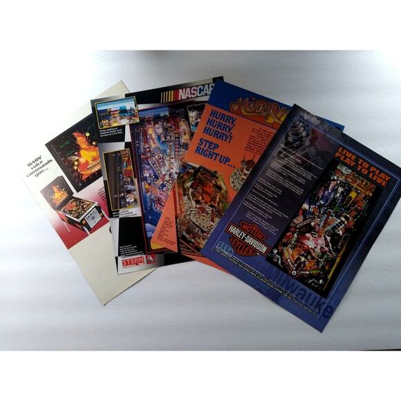 Pinball FLYERS Lot Of 4 Mars God Of War Nascar Hurricane Harley Davidson Vintage - Picture 2 of 3